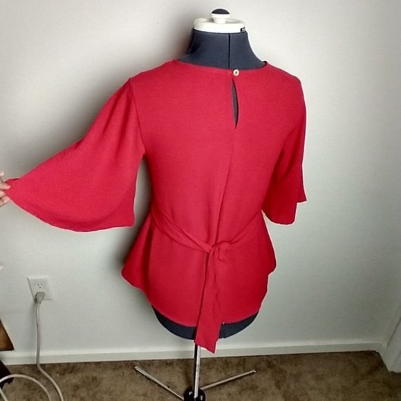 Ces'Femme Red Tomato Women Small Blouse Front Tie Flared Sleeve Scoop Neck  Top - Picture 7 of 9